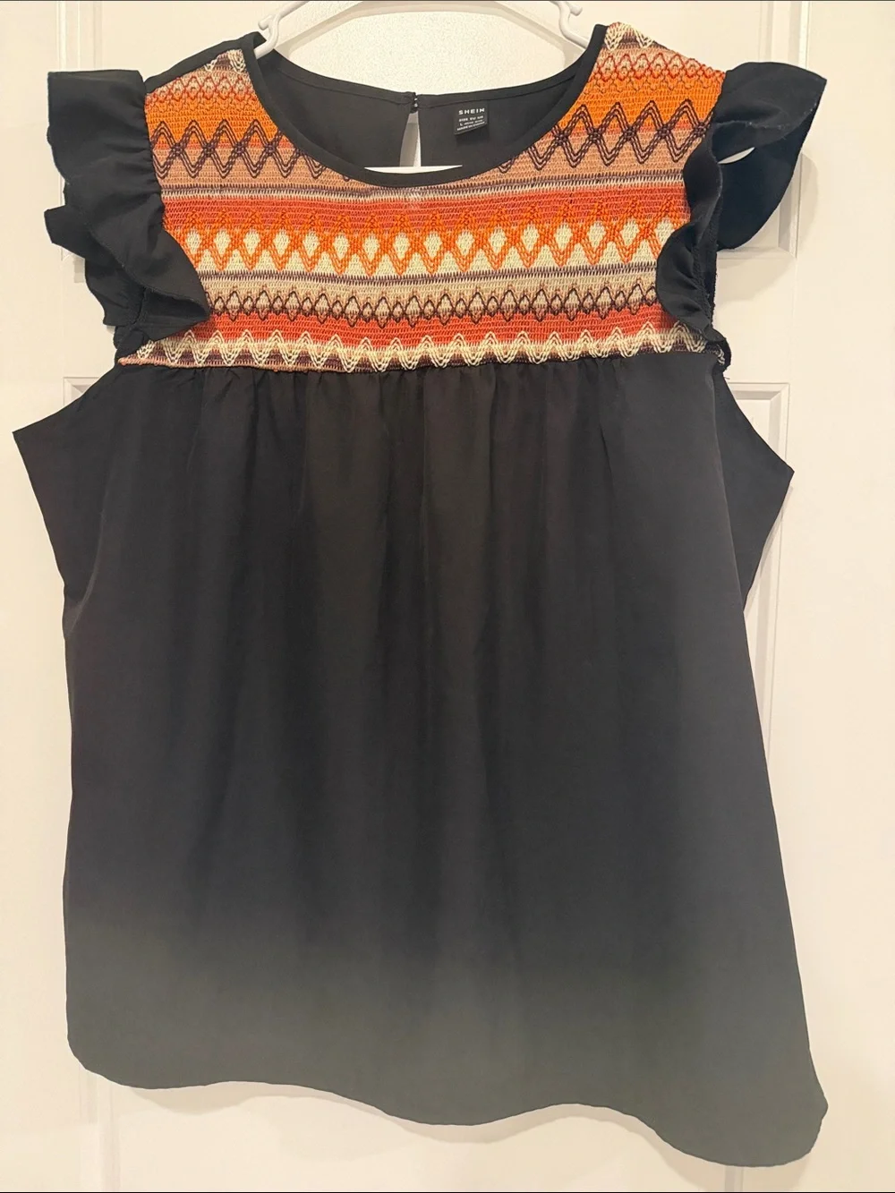 SHEIN Black Camisole with Orange and Cream Embroidered Yoke - Picture 1 of 5